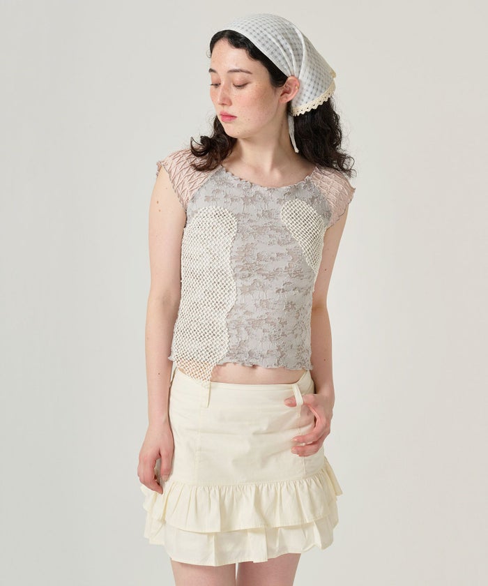 トップス/半袖/ドッキング/異素材