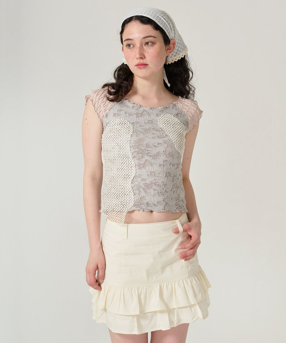 トップス/半袖/ドッキング/異素材