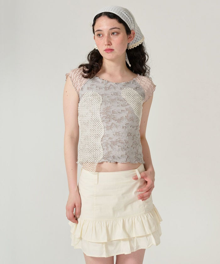 トップス/半袖/ドッキング/異素材