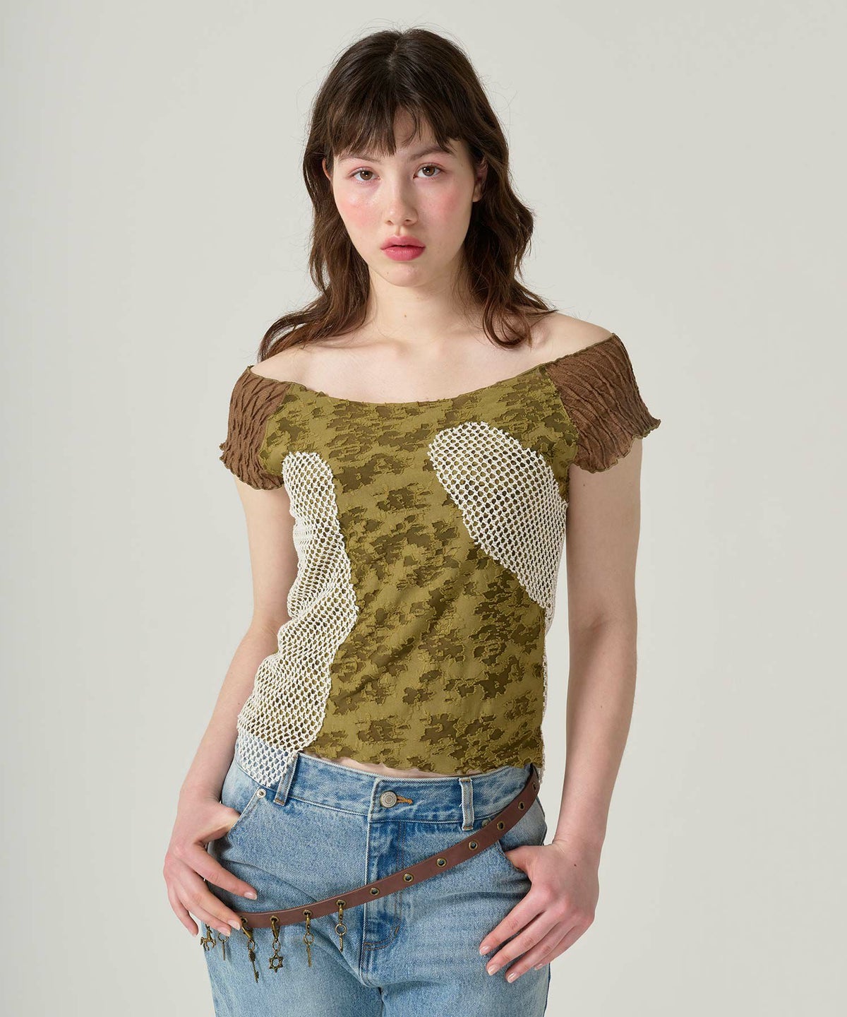 トップス/半袖/ドッキング/異素材