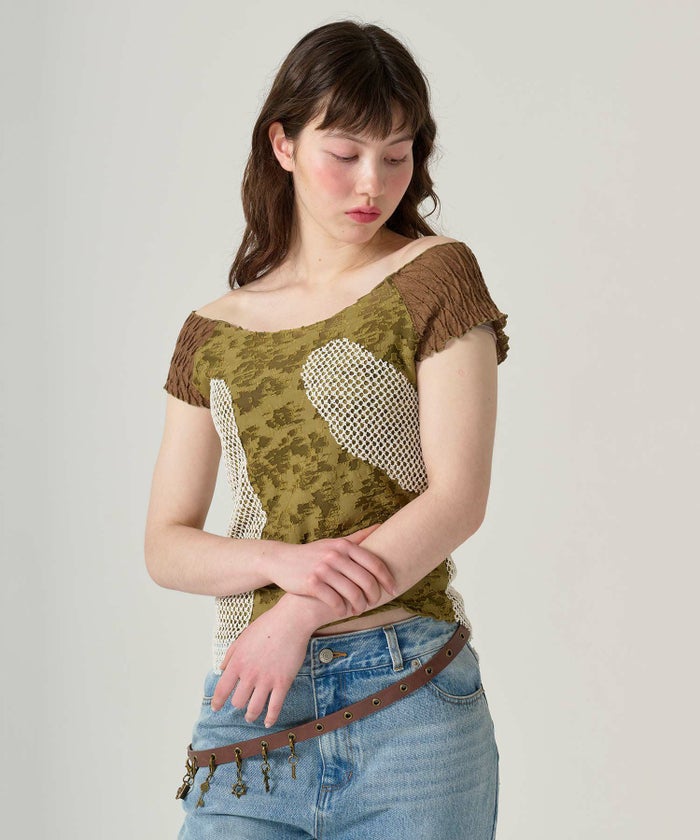 トップス/半袖/ドッキング/異素材