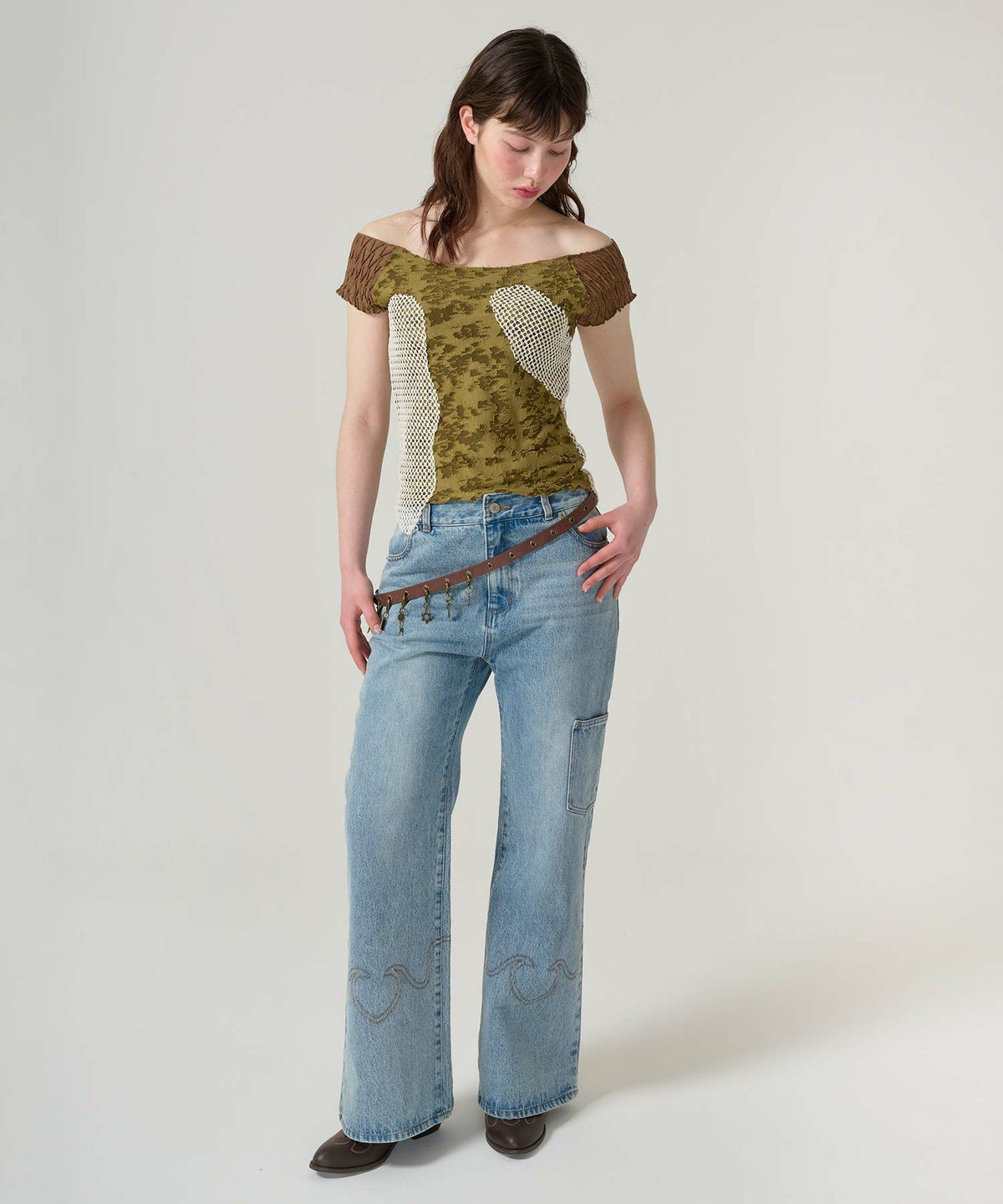 トップス/半袖/ドッキング/異素材