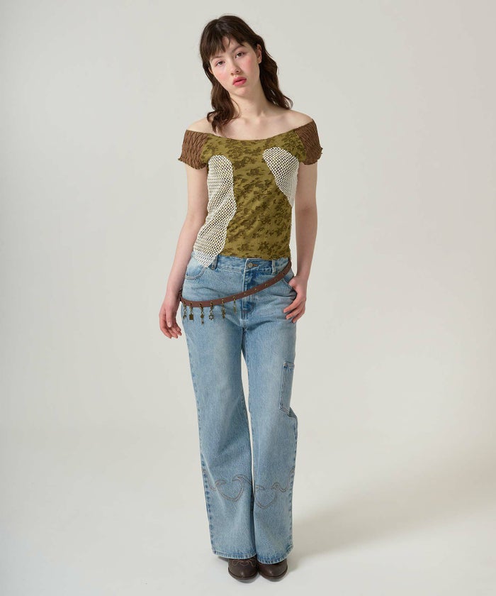 トップス/半袖/ドッキング/異素材