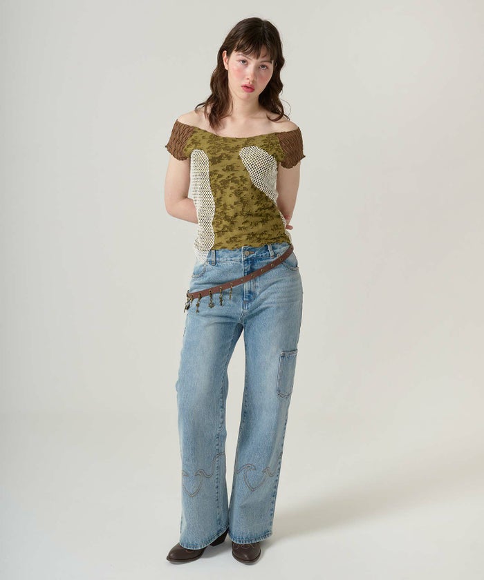 トップス/半袖/ドッキング/異素材