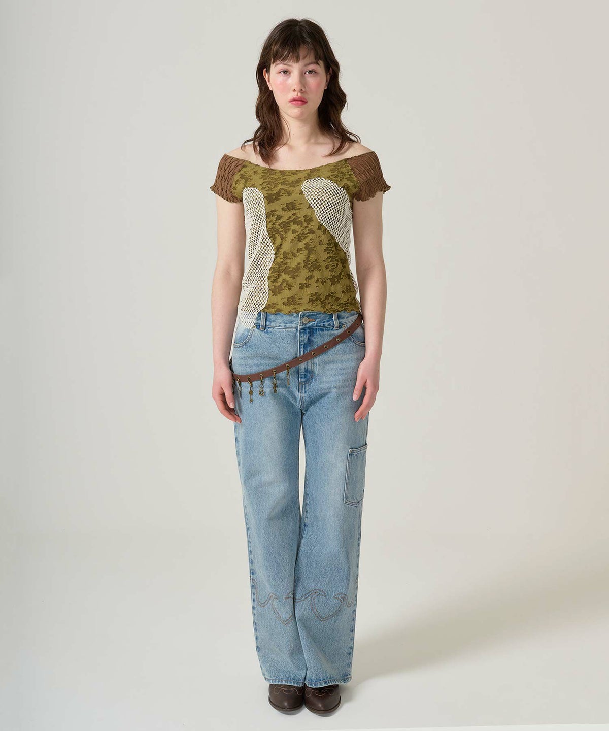 トップス/半袖/ドッキング/異素材