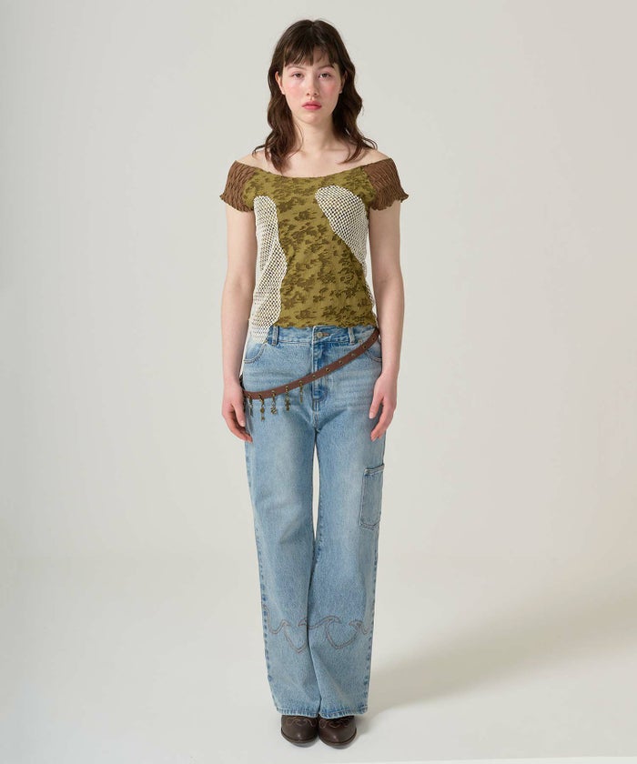 トップス/半袖/ドッキング/異素材