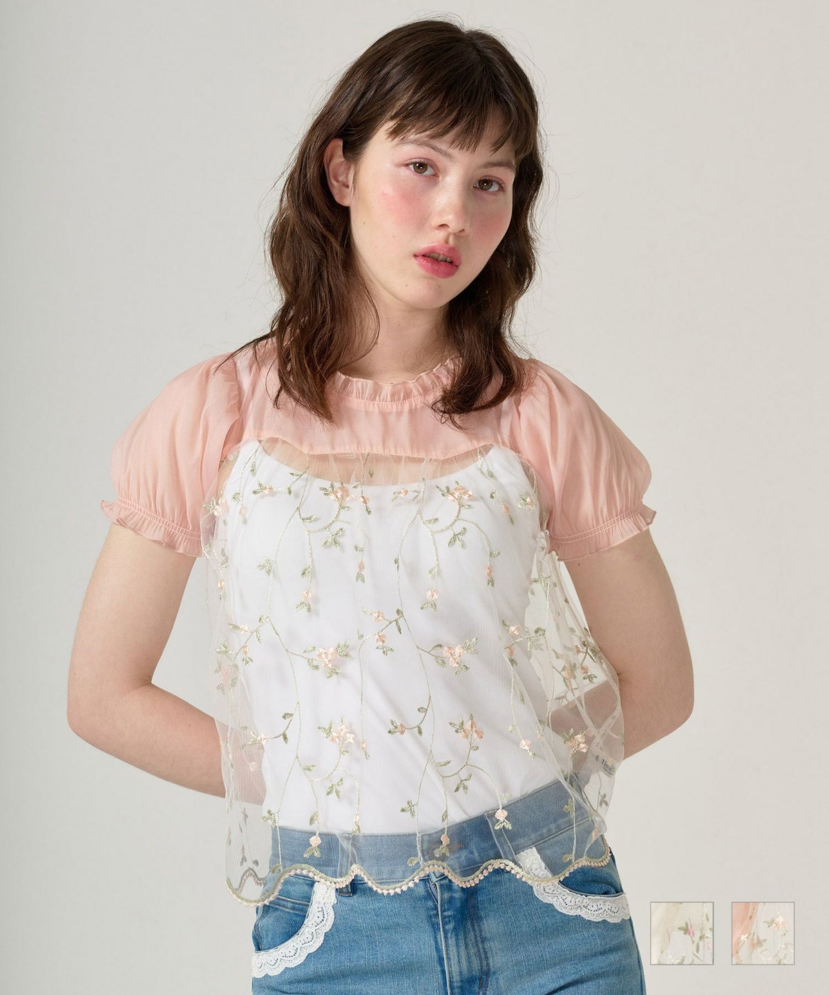 トップス/シアー/花柄/チュール