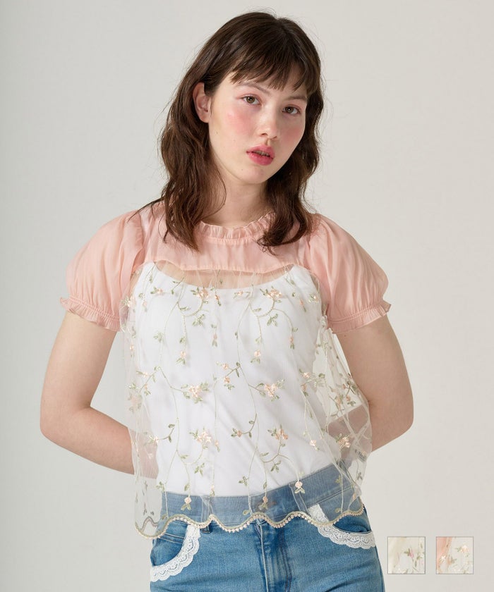 トップス/シアー/花柄/チュール