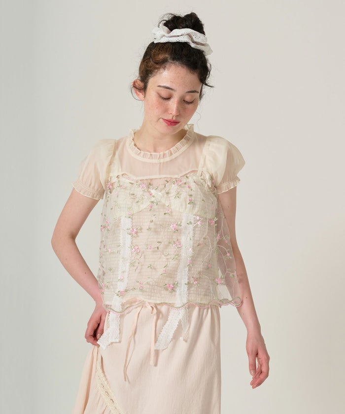 トップス/シアー/花柄/チュール