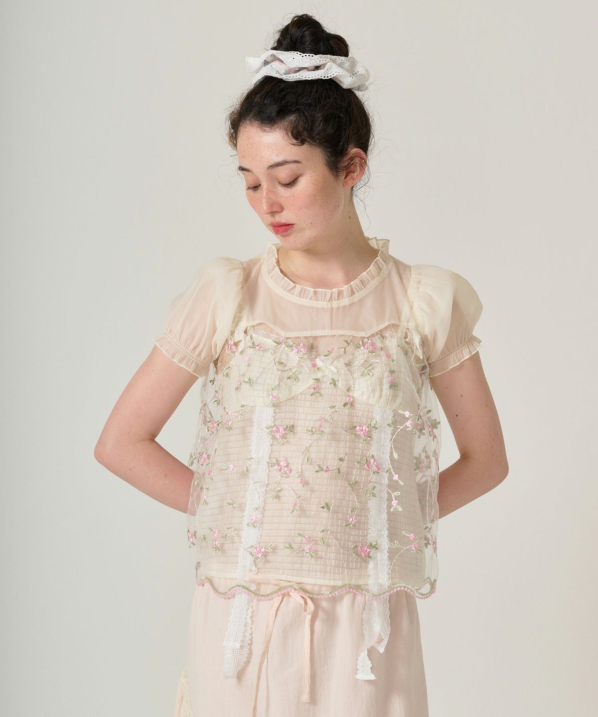 トップス/シアー/花柄/チュール