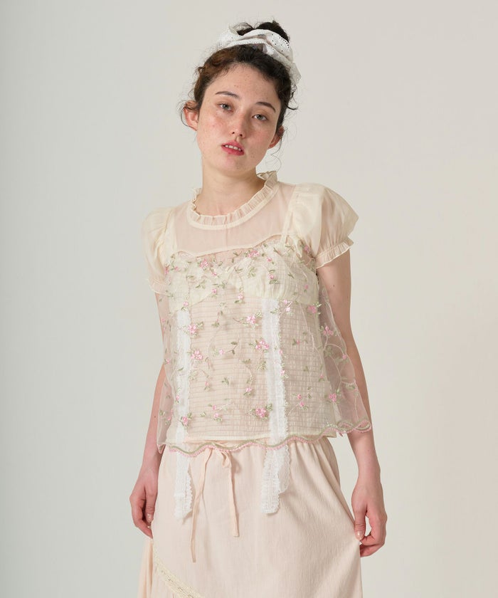 トップス/シアー/花柄/チュール