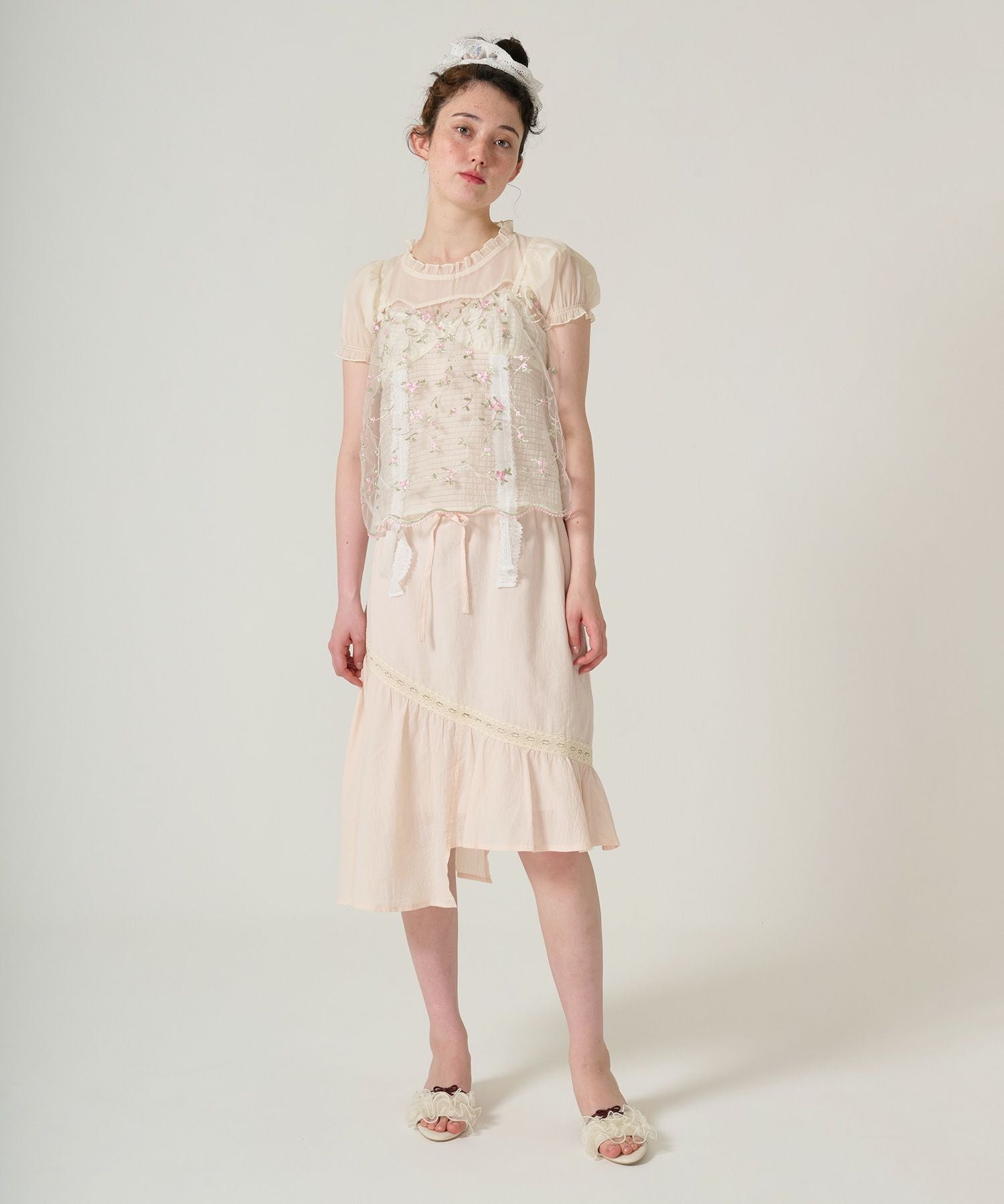 JTJANE シアー カットソー プリーツ フラワープリント セカンドスキン JTJANE シアー カットソー プリーツ フラワープリント セカンドスキン