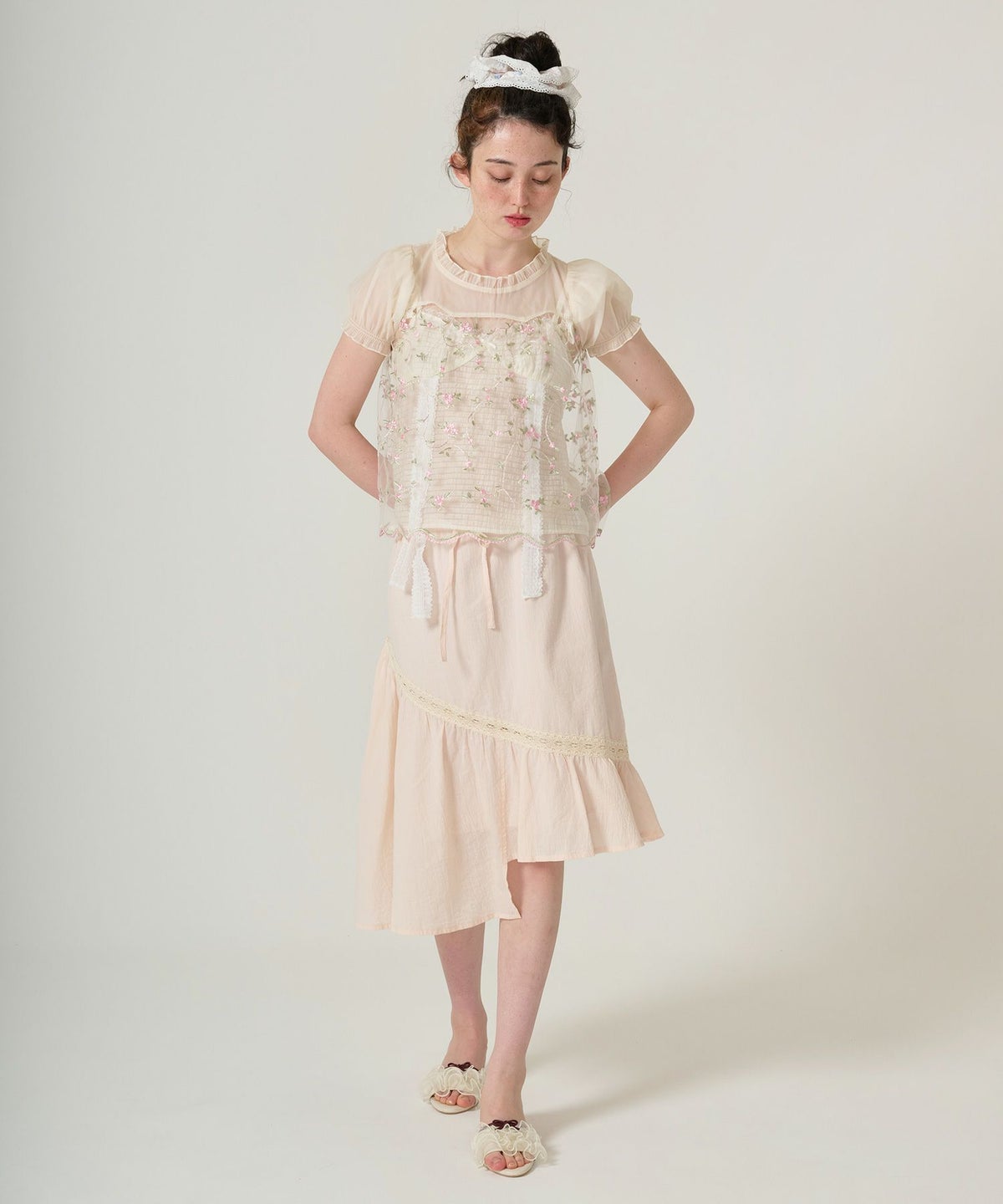 トップス/シアー/花柄/チュール