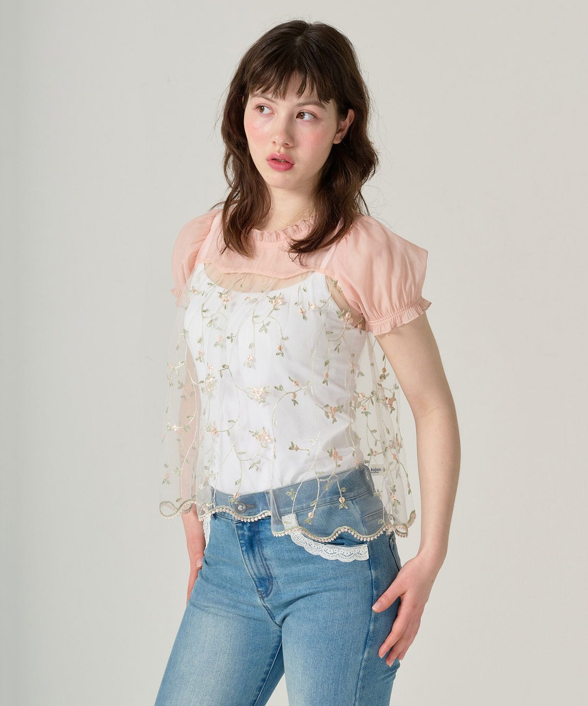 トップス/シアー/花柄/チュール