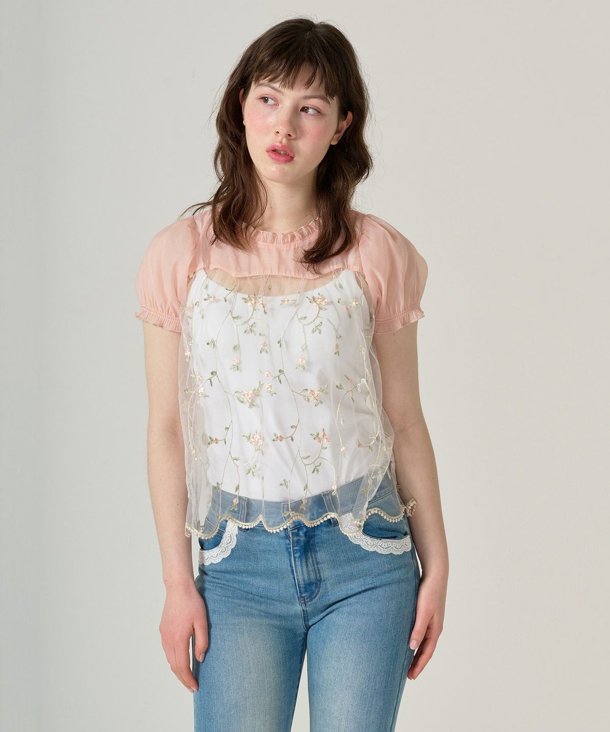 トップス/シアー/花柄/チュール