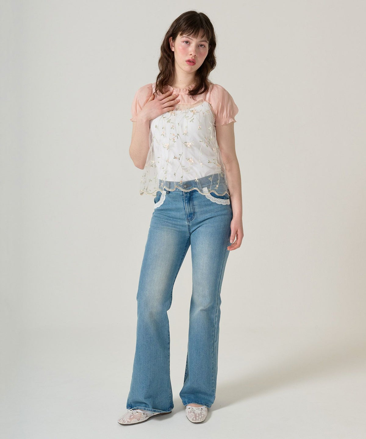 トップス/シアー/花柄/チュール