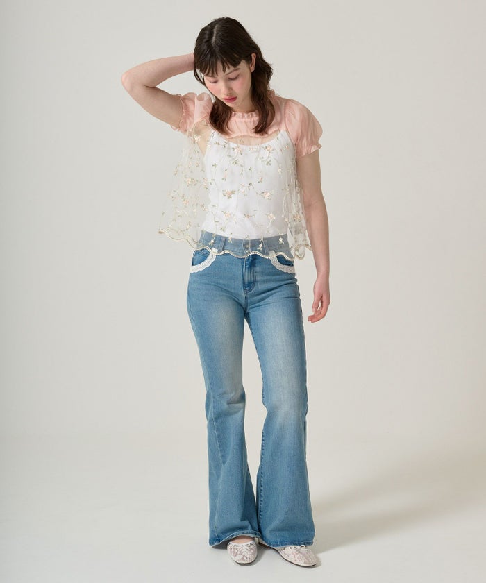 トップス/シアー/花柄/チュール