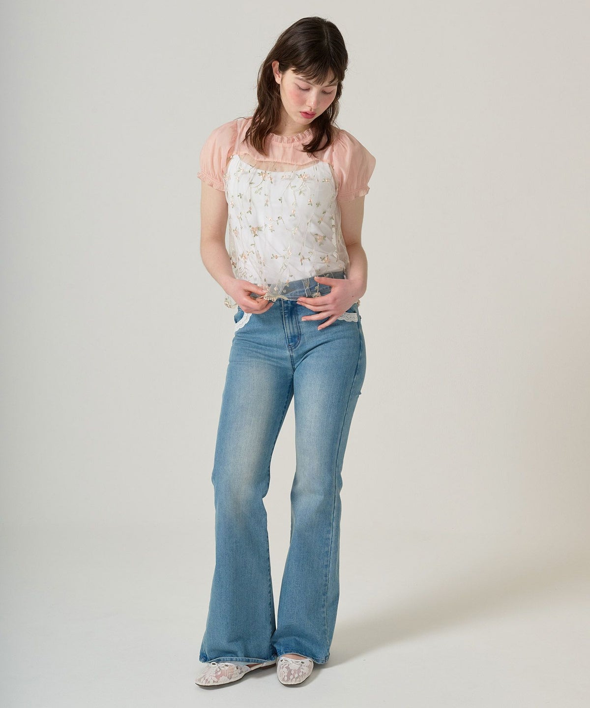 トップス/シアー/花柄/チュール