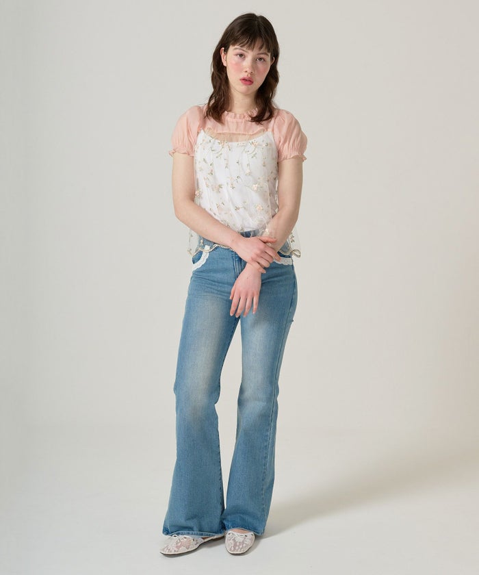 トップス/シアー/花柄/チュール