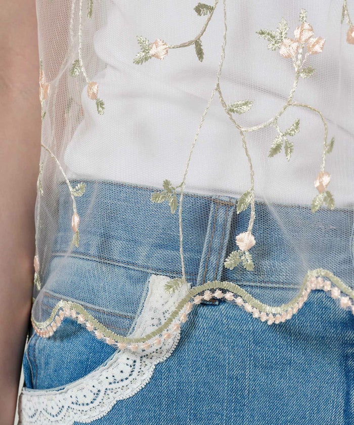 トップス/シアー/花柄/チュール