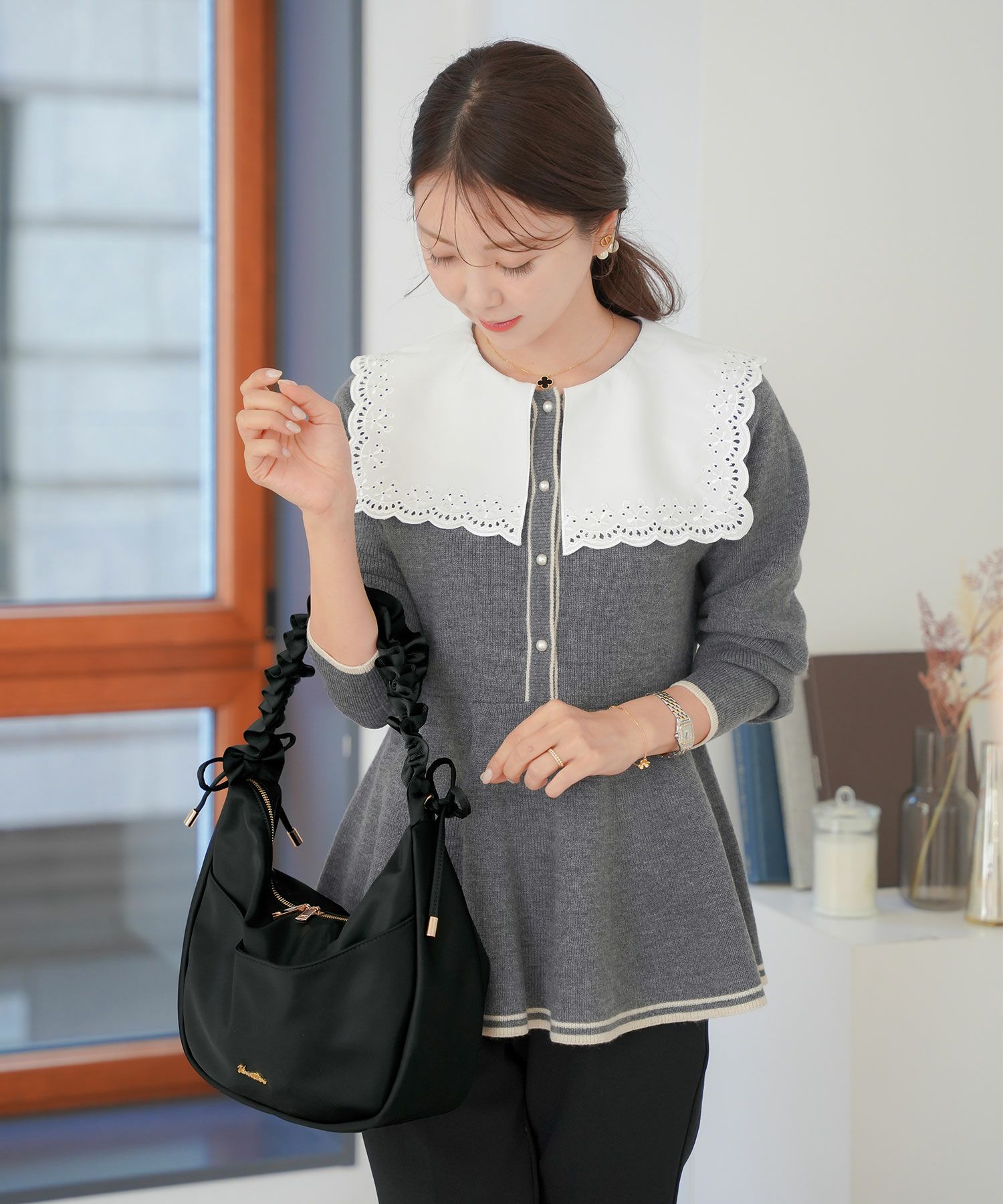 ハーフムーン ドロストショルダー バッグ le reve vaniller 全2色