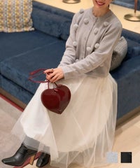 フェイクファーポンポン付きニットカーディガンLiala×PG