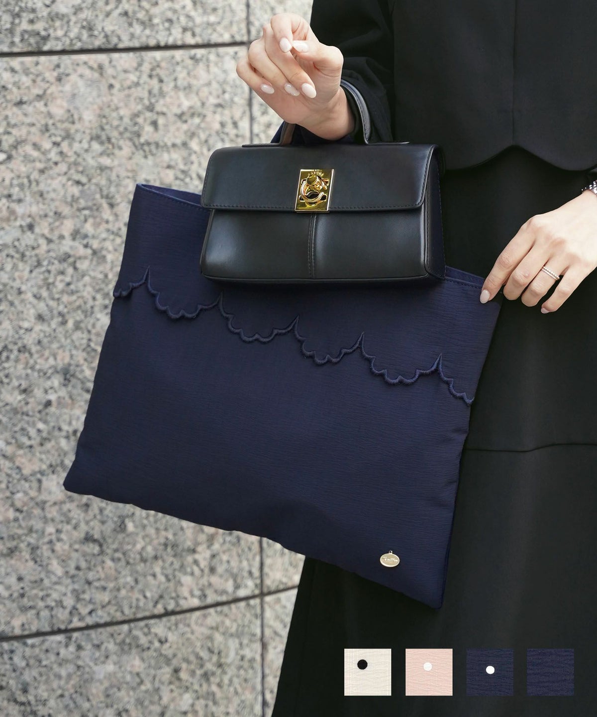 ドットスカラップサブバッグlerevevanillerアイボリー×ブラック/ピンクベージュ×オフ/ネイビー×オフ/ネイビー