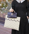 レディース/小物/バッグ/サブバッグ/オケージョン/授業参観/入卒園/入学式/卒業式/A4サイズ/スリッパ入れ/スカラップ/ドット/プリント/刺繍/トレンド/上品/エレガント/フェミニン/かわいい/きれいめ/アイボリー×ブラック/ピンクベージュ×オフ/ネイビー×オフ/ネイビー