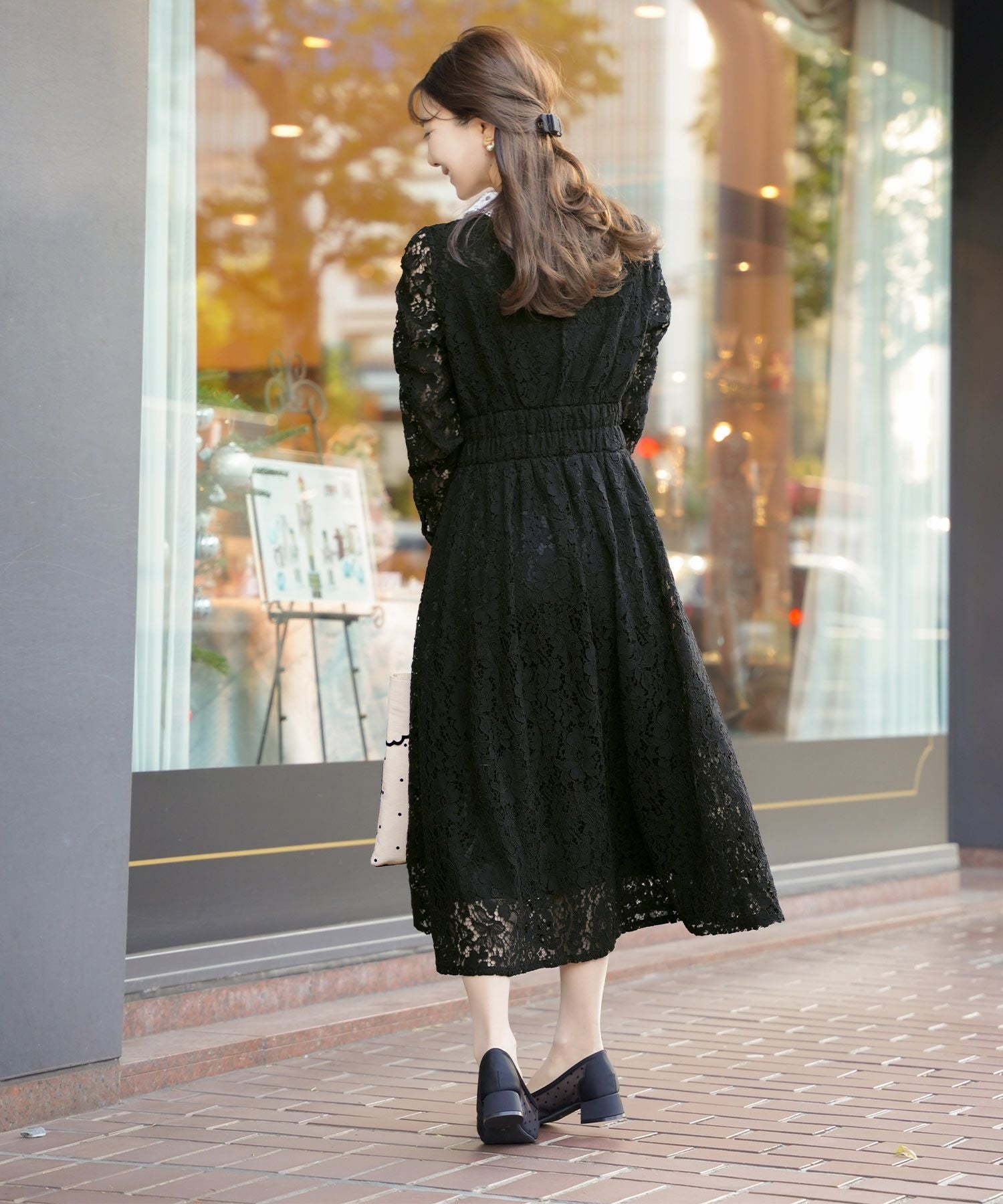 スカラップ ドットシアー リボン パンプス le reve vaniller 全3色