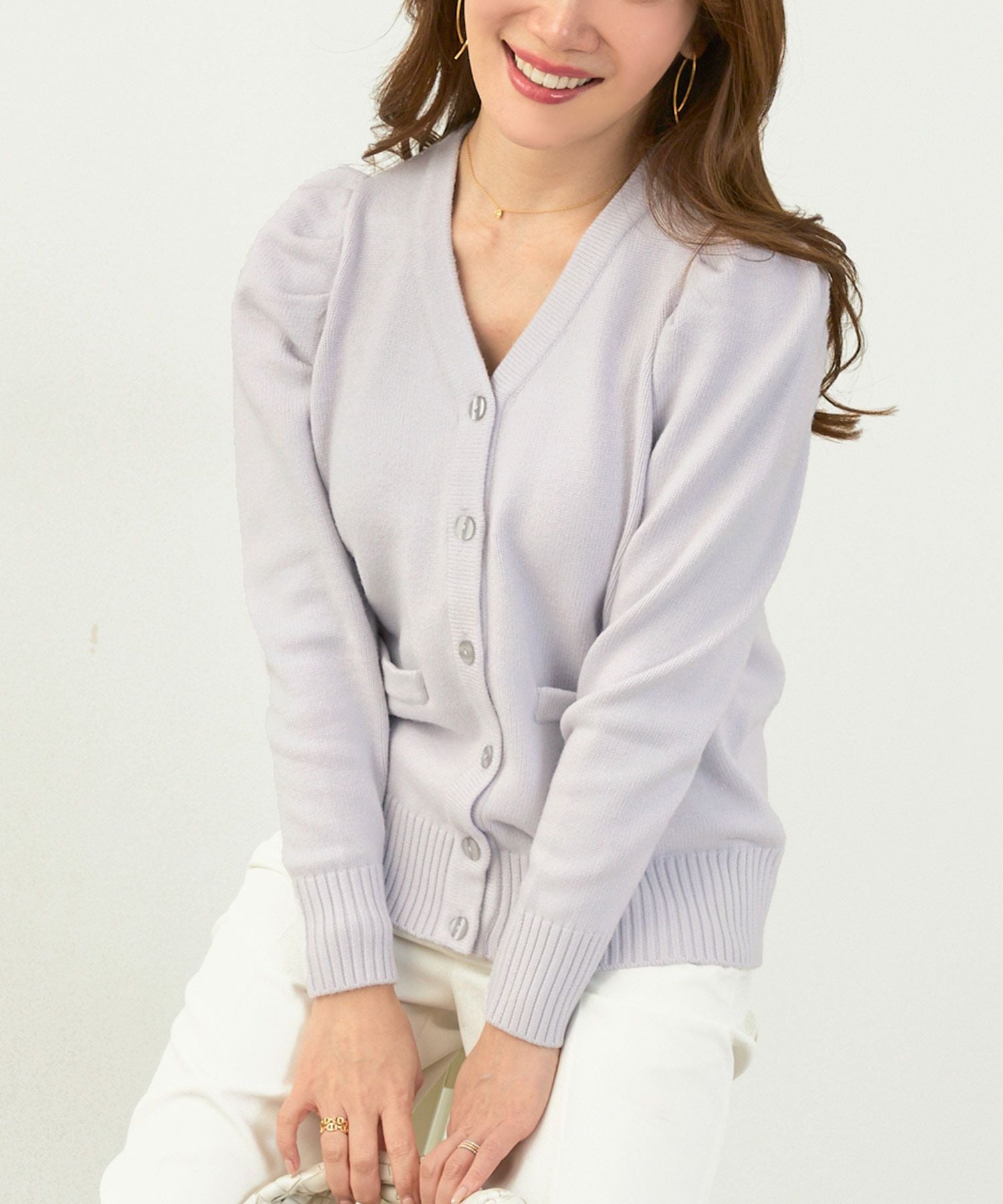 Vネック タックスリーブ ニット カーディガン Liala×PG