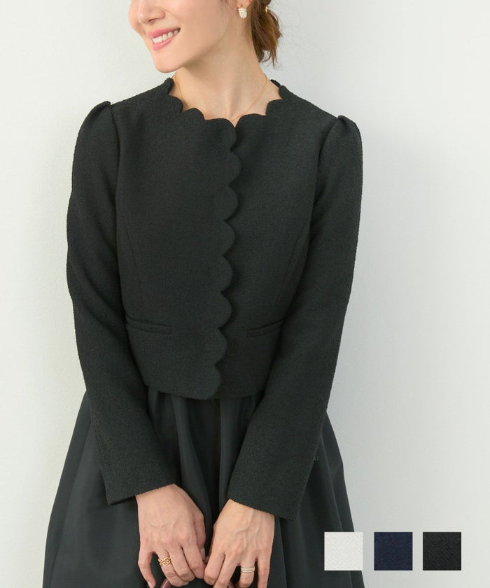 オケージョン 入卒園 セットアップ対応 上品 フォーマル 大人可愛い ショート丈 S M L ジョイントスペース オケージョン スカラップ ショート ジャケット Liala×PG