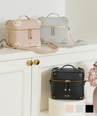 レディース 小物 バッグ バニティー スクエア フラワー 花 スカラップ ハンドル ショルダー コンパクト ミニ 上品 エレガント フェミニン 可愛い 春 オールシーズン ピンク ブルーグレー ブラック フラワーモチーフ スカラップ バニティ バッグ le reve vaniller