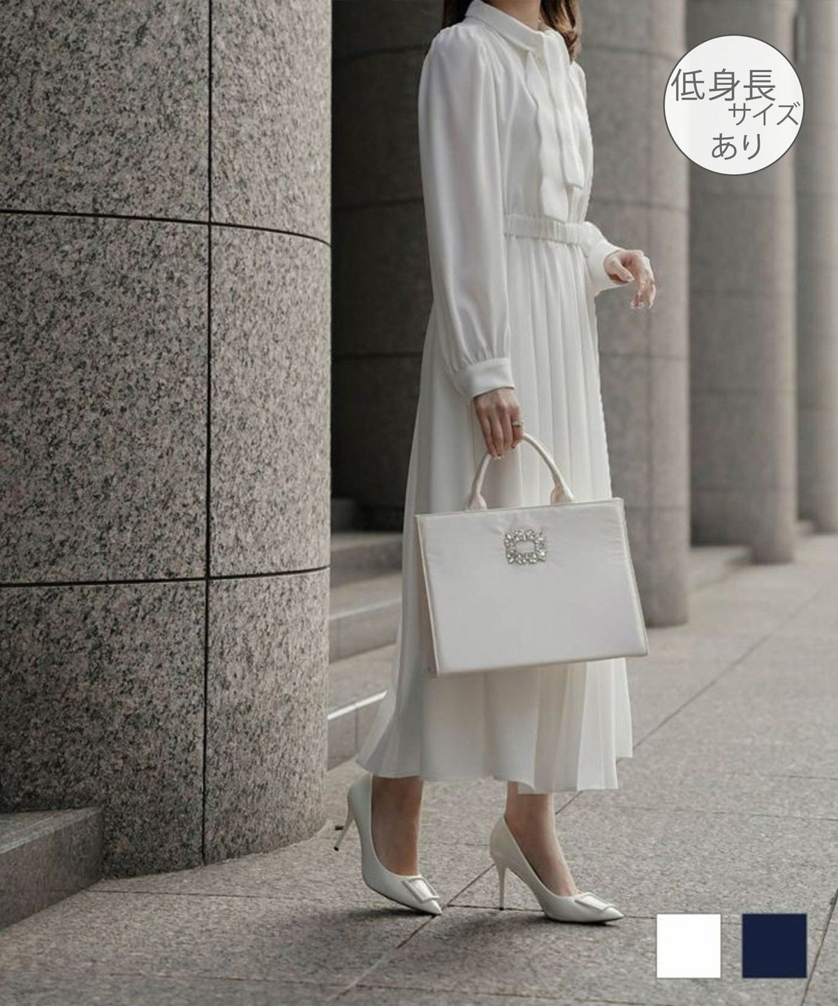 オケージョンシーン スタンドネック エレガント クラシカル 授乳 ウエストゴム スカラップタイ プリーツ ワンピース HUIT