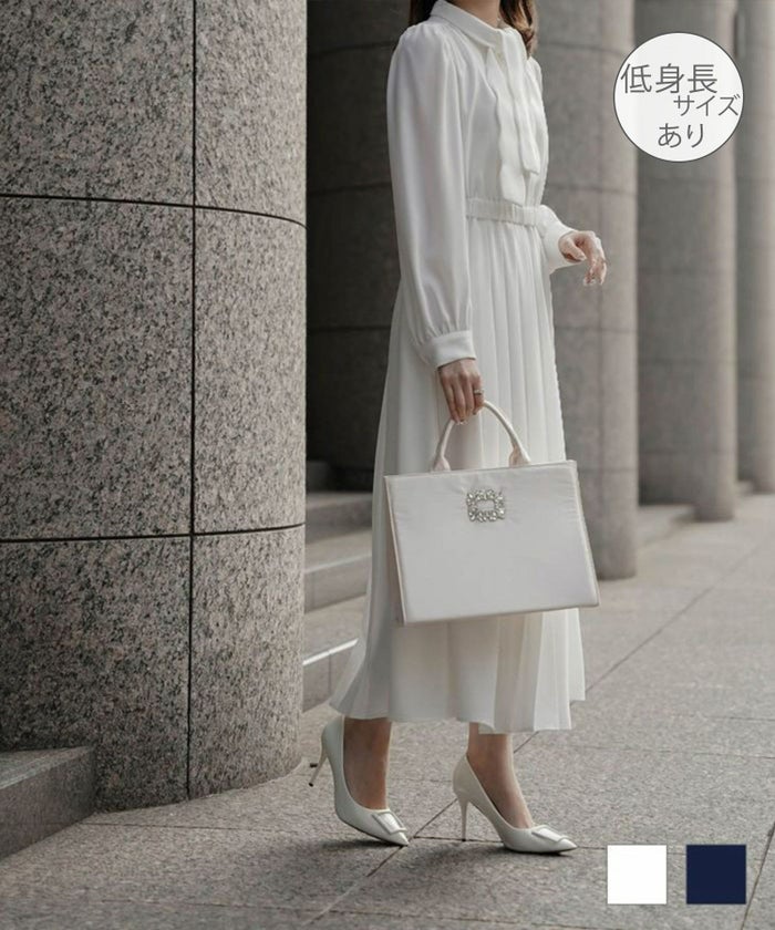 オケージョンシーン スタンドネック エレガント クラシカル 授乳 ウエストゴム スカラップタイ プリーツ ワンピース HUIT