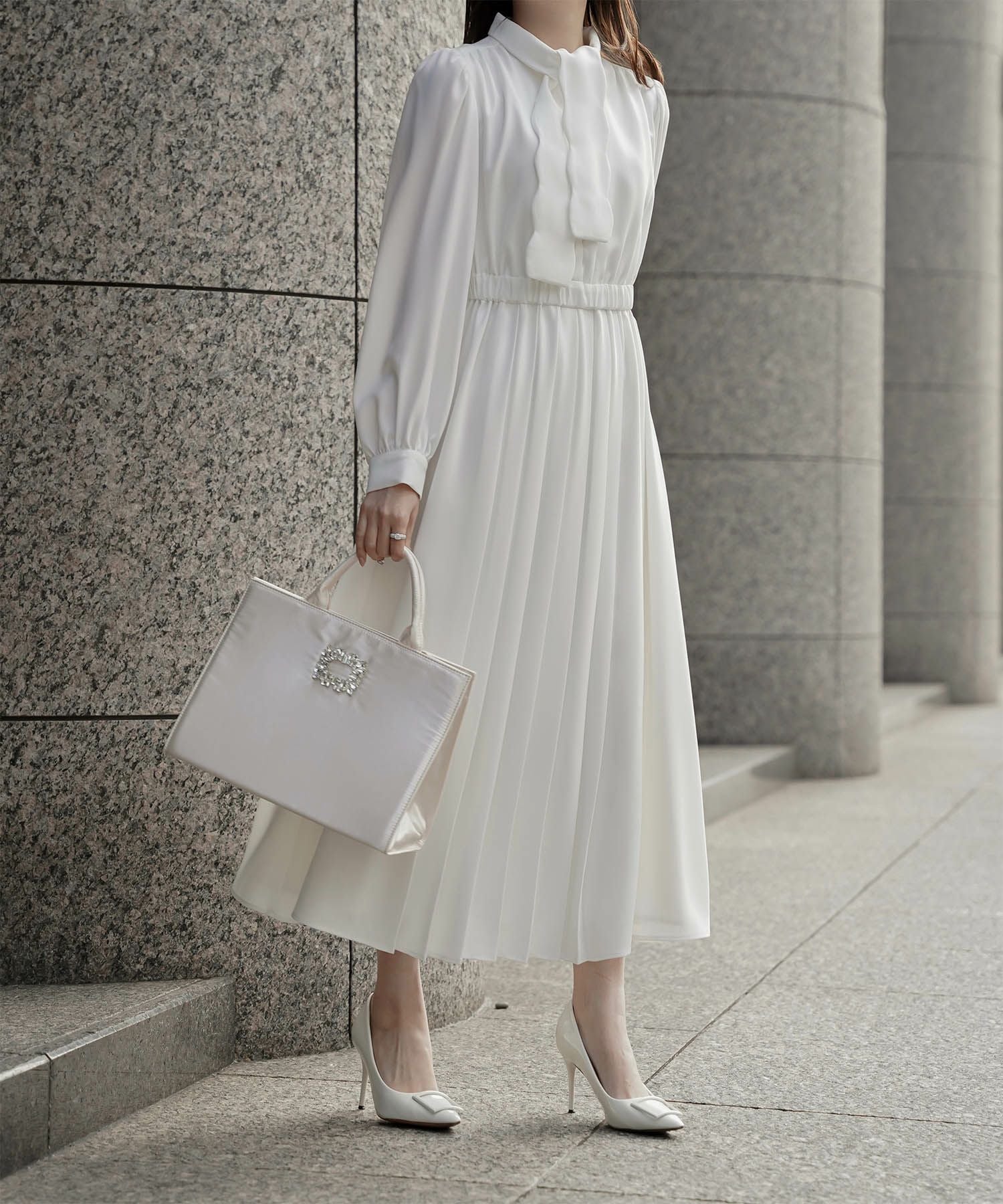 スカラップタイ プリーツ ワンピース