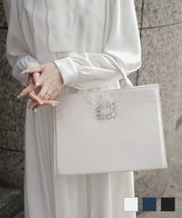 フォーマル サブバッグ サテン A4サイズ オフィス マグネット ビジューモチーフ バッグ HUIT