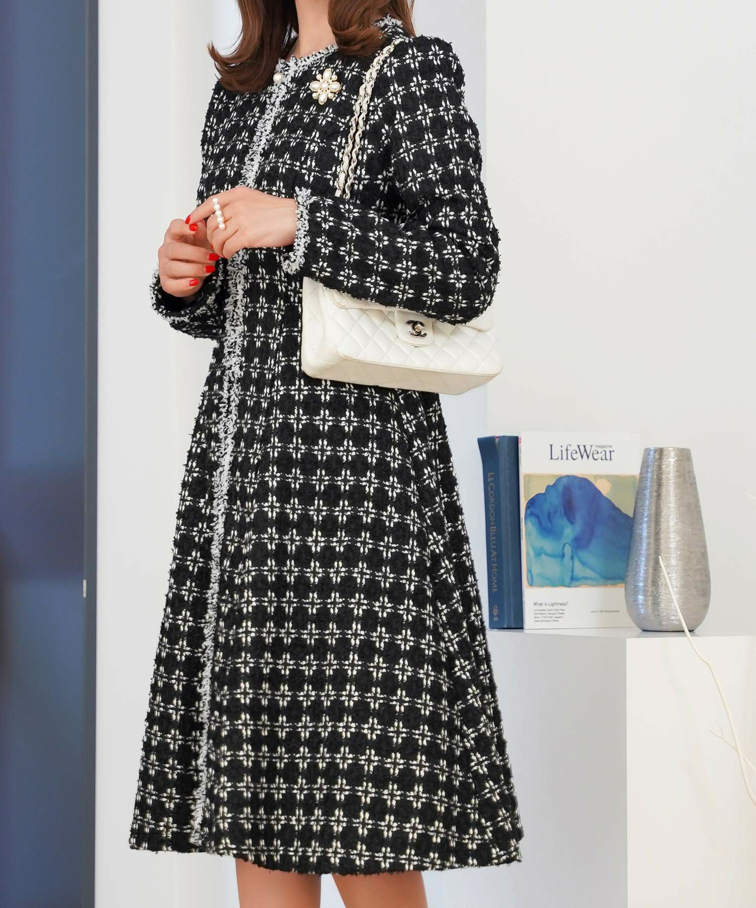 TIME-SALE フリンジテープ ツイード 2way コート ワンピース Prima