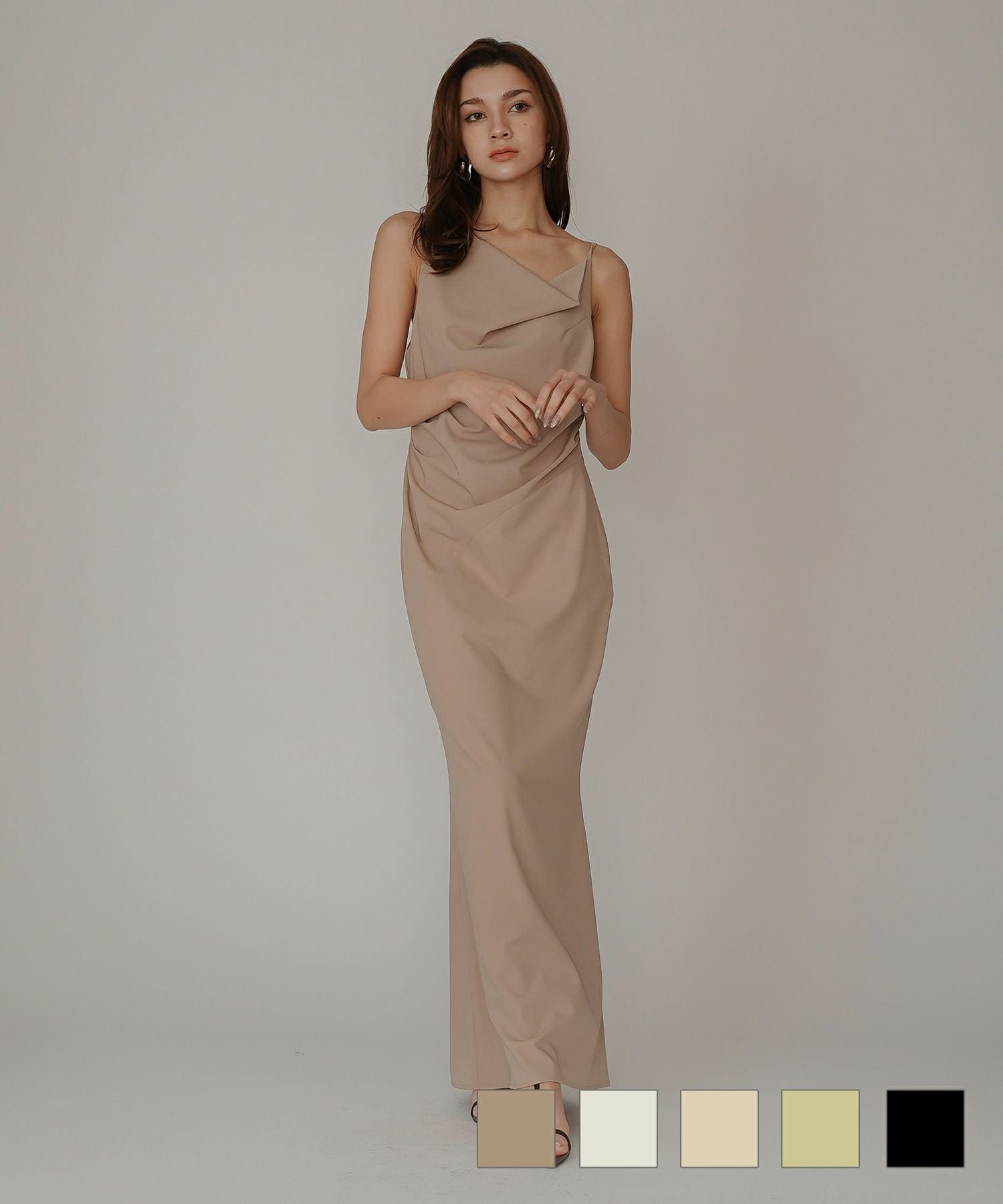 アシンメトリー ドレープ キャミ ワンピース KINO THE KEI 全5色