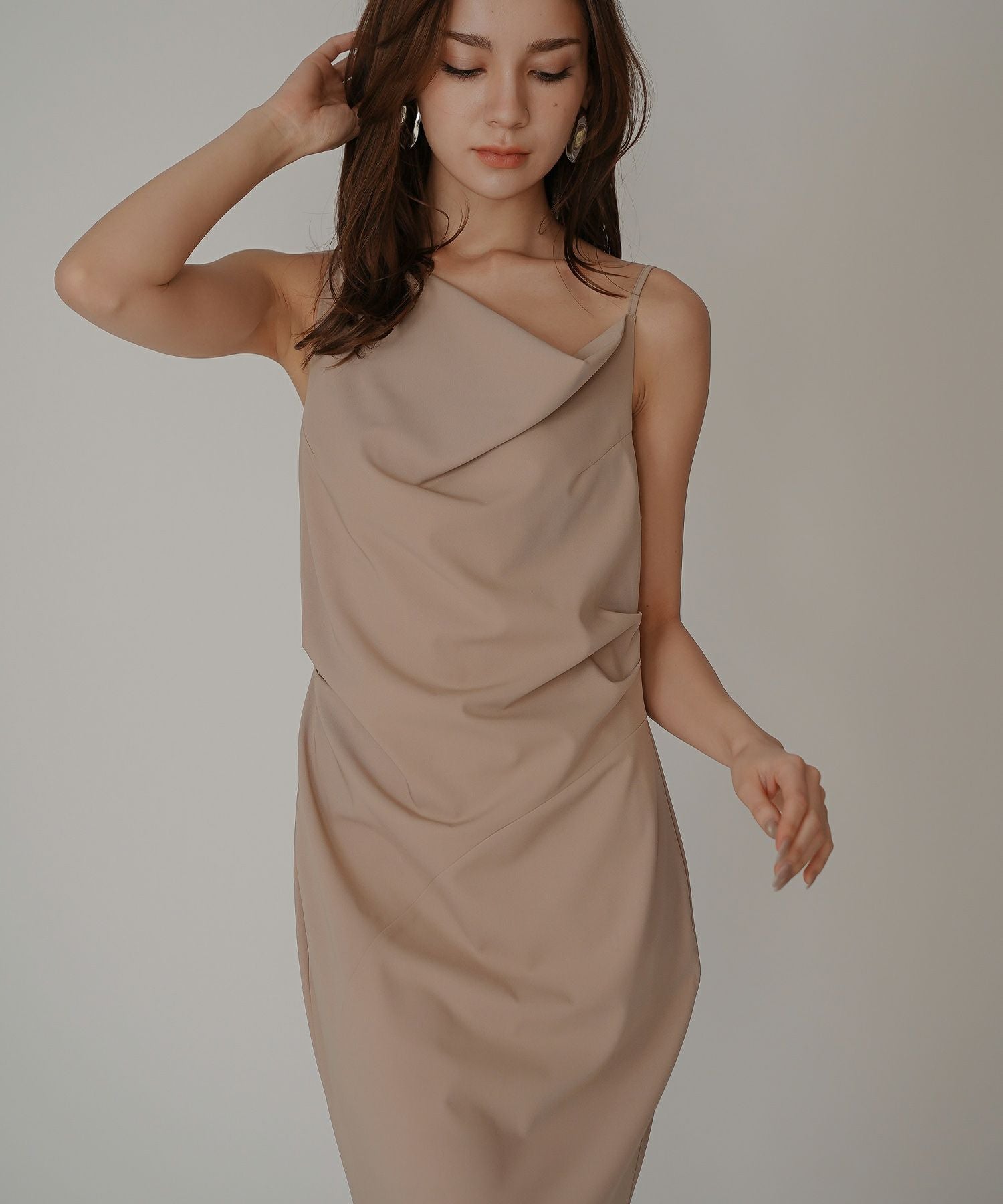 アシンメトリー ドレープ キャミ ワンピース KINO THE KEI 全5色