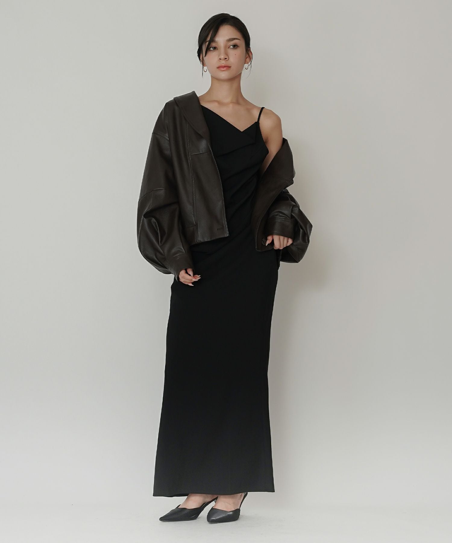 アシンメトリー ドレープ キャミ ワンピース KINO THE KEI 全5色