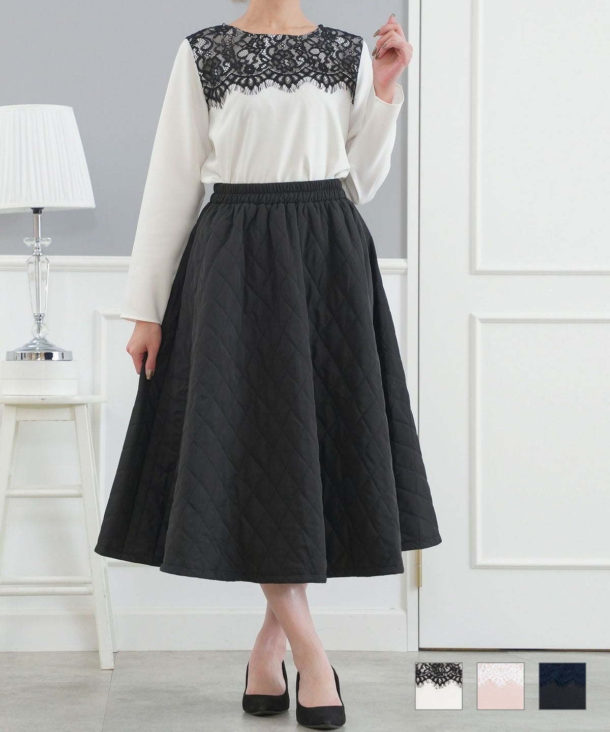 レースヨーク バイカラー ブラウス 長袖 Prima Scherrer plus