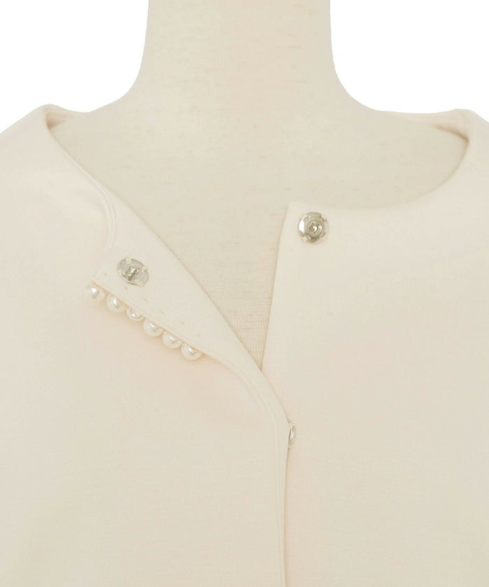 レディース/アウター/トップス/ライトアウター/薄手/カットソー/長袖/フレアスリーブ/ベルスリーブ/バタフライスリーブ/アイボリー/ネイビー/パール/スナップボタン/リボン/グログラン/ミドル丈/コンパクト丈/秋/春/入卒園/オケージョン/授業参観/上品/きれいめ