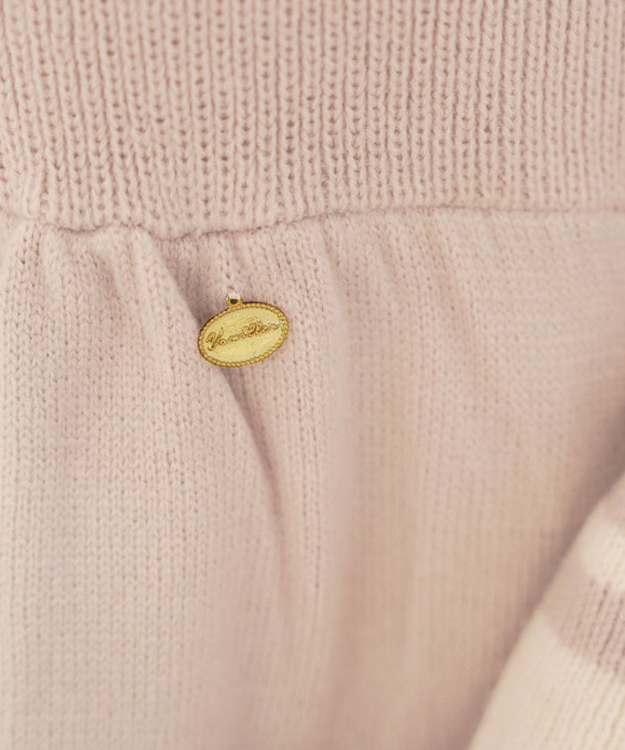 レディース/ワンピース/ニットワンピース/バイカラー/配色/リボン/V字ネック/袖フレア/ベルスリーブ/ピンクベージュ/ライトブルー/チャコール/伸縮/きれいめ/エレガント/フェミニン/秋/冬/春