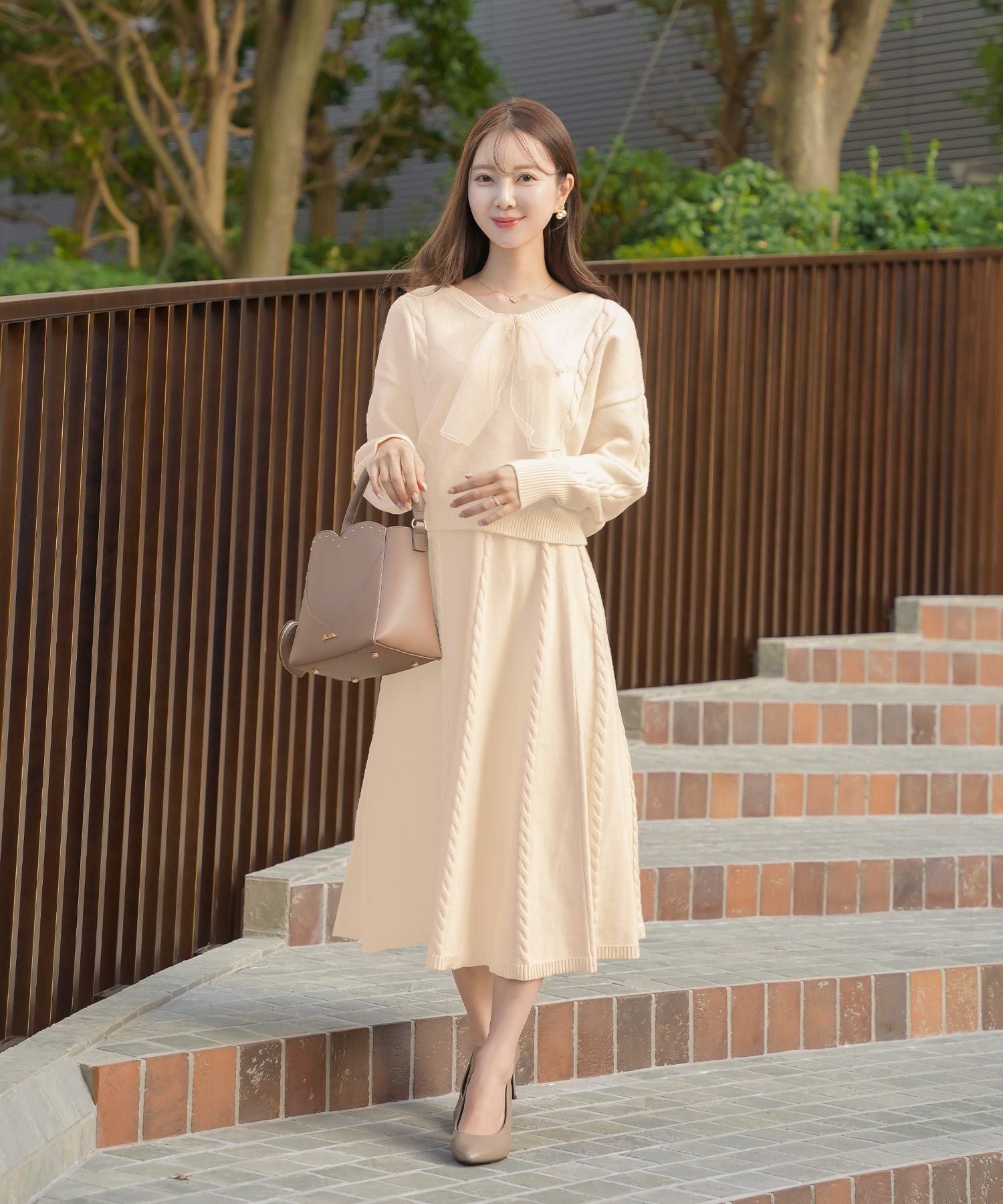 チュールリボン 2WAY ニットセット le reve vaniller 全3色｜lvn441