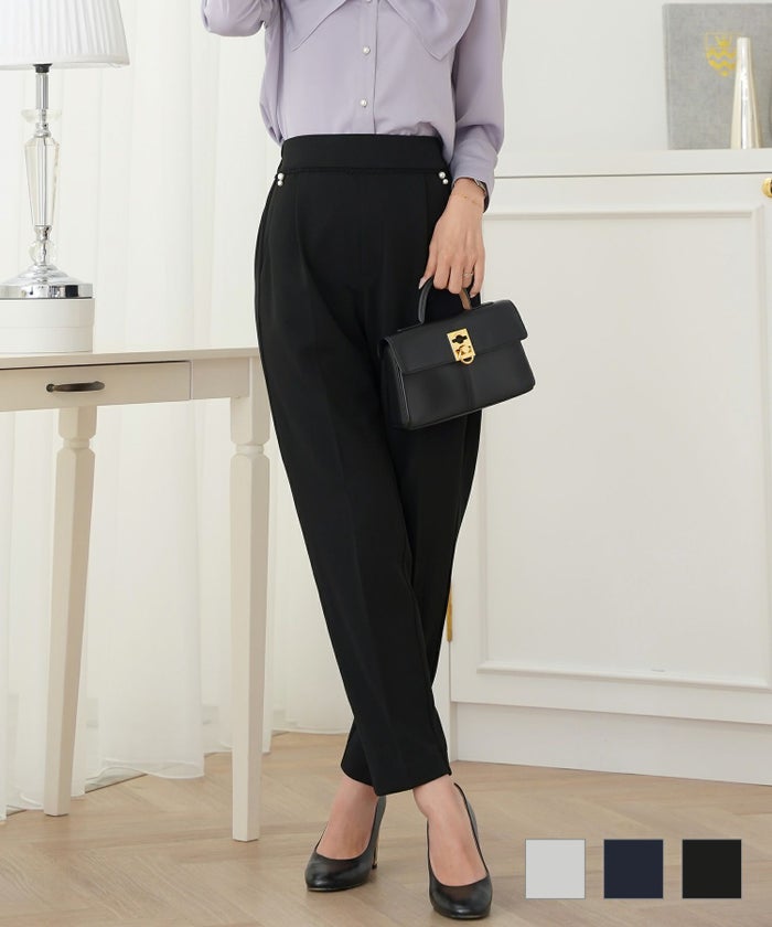 オールシーズン 春 夏 秋 冬 オケージョン きれいめ 上品 エレガント フェミニン カジュアル スカラップ　ピコレース センタープレス テーパードパンツ le reve vaniller