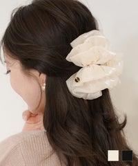 レディース ヘアアクセサリー クリップ バンスクリップ 大きめ シュシュ フリル ふわふわ きらきら 光沢感 スタッズ 透け感 ヘアアレンジ 入卒園 結婚式 オケージョン 綺麗め プ キラキラ シュシュ風 バンスクリップ le reve vaniller