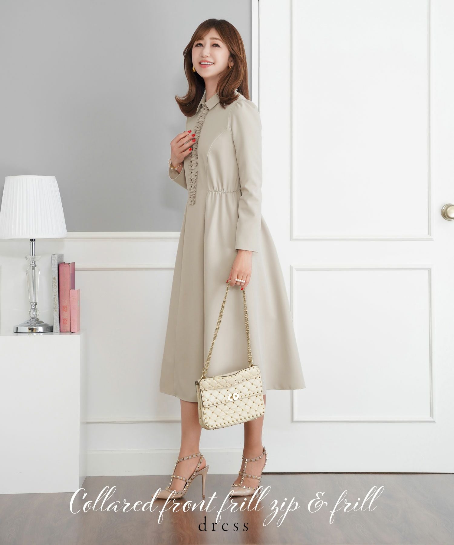 襟付 フロントフリルジップ&フリル ワンピース Prima Scherrer 全3色