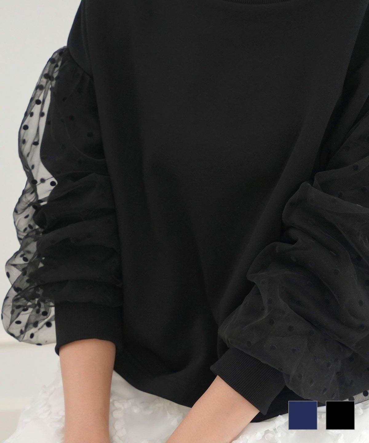 セレクト ウォッシャブル レディース トップス チュール ドット 長袖 春秋 かわいい 黒 ジョイントスペース ドットフロッキードッキング リラックス カットソー Prima Scherrer plus