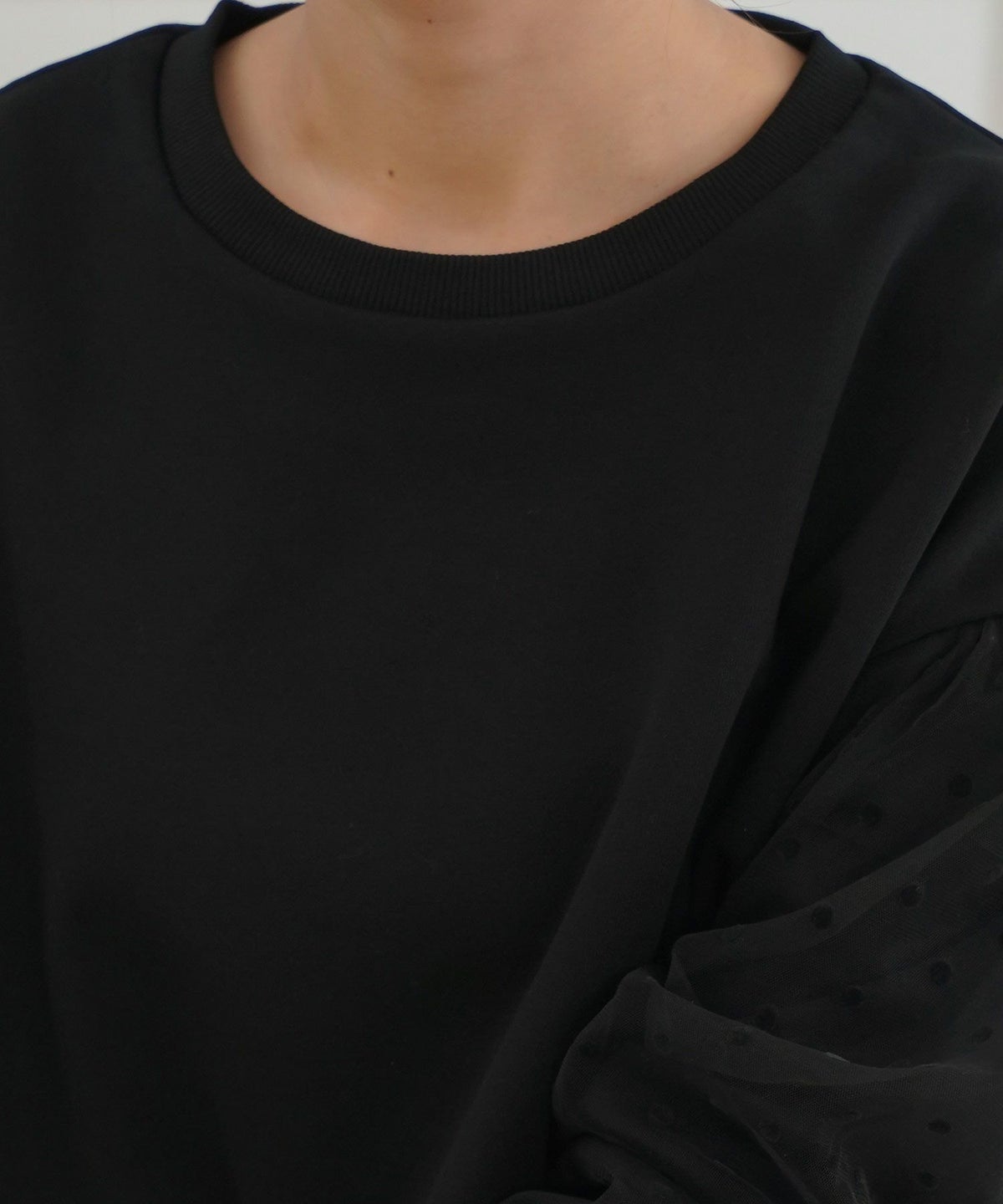 セレクトウォッシャブルレディーストップスチュールドット長袖春秋かわいい黒ジョイントスペース