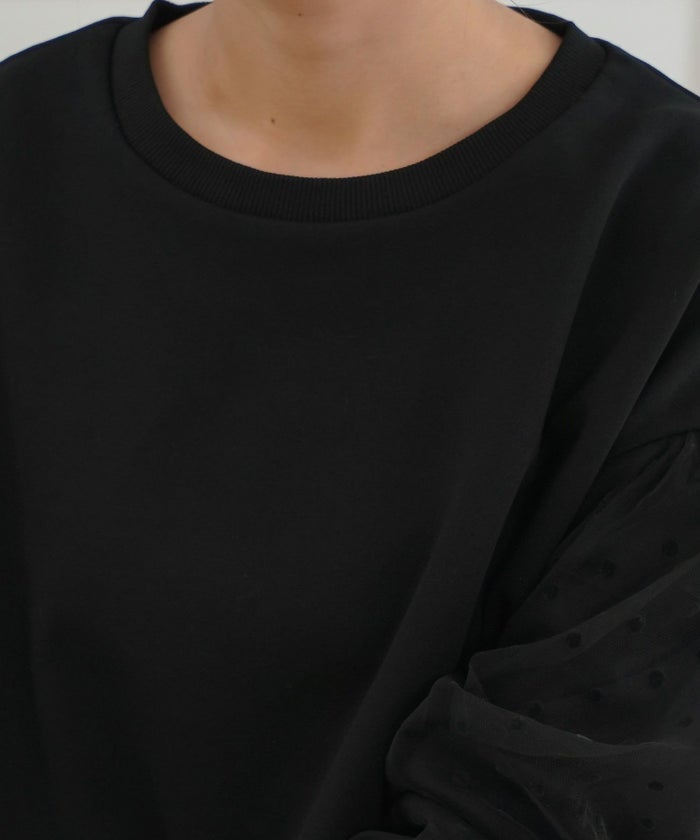 セレクトウォッシャブルレディーストップスチュールドット長袖春秋かわいい黒ジョイントスペース